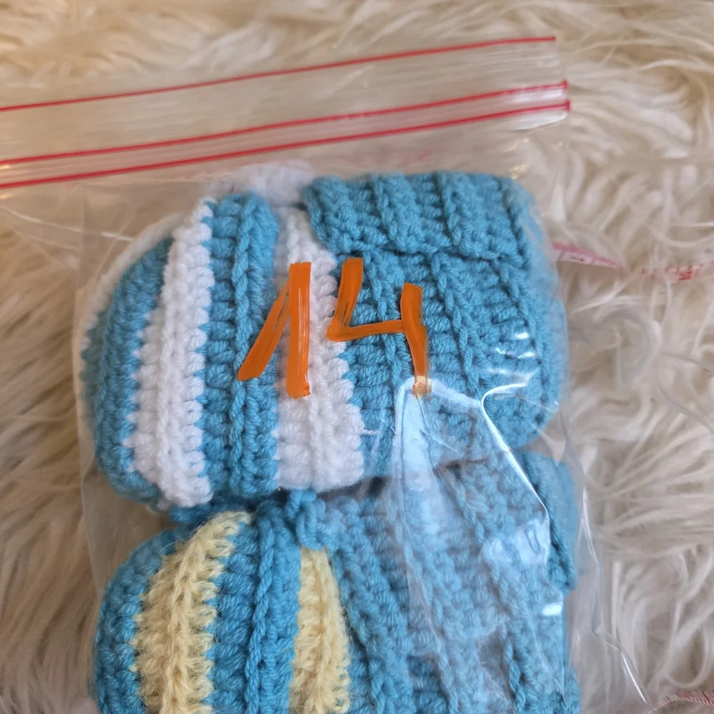 Handmade Knitted Baby Booties - Blue and Yellow
